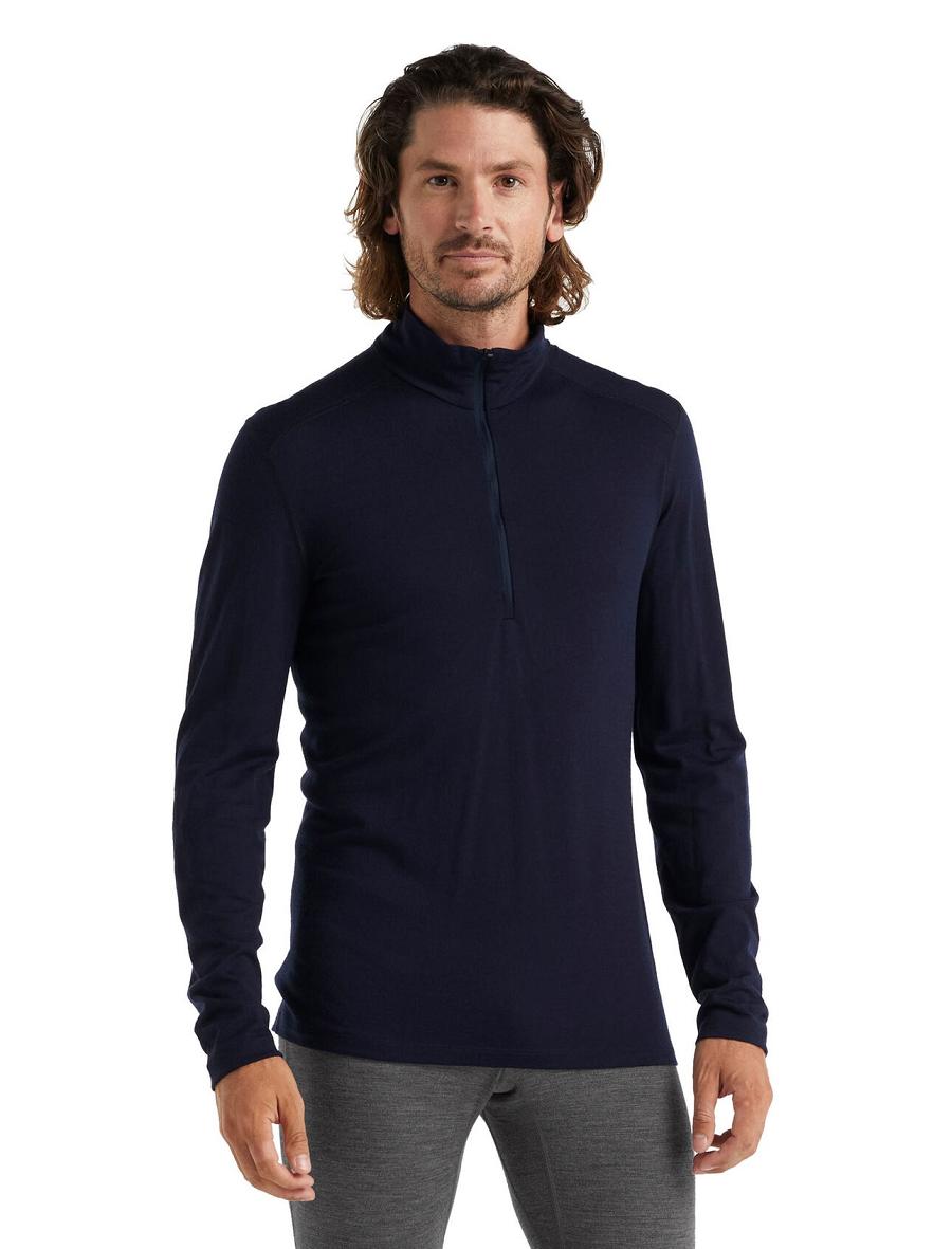 Midnight Navy Men\'s Icebreaker Merino 200 Oasis Long Sleeve Half Zip Thermal Top Base Layers | USA 1359OKIR